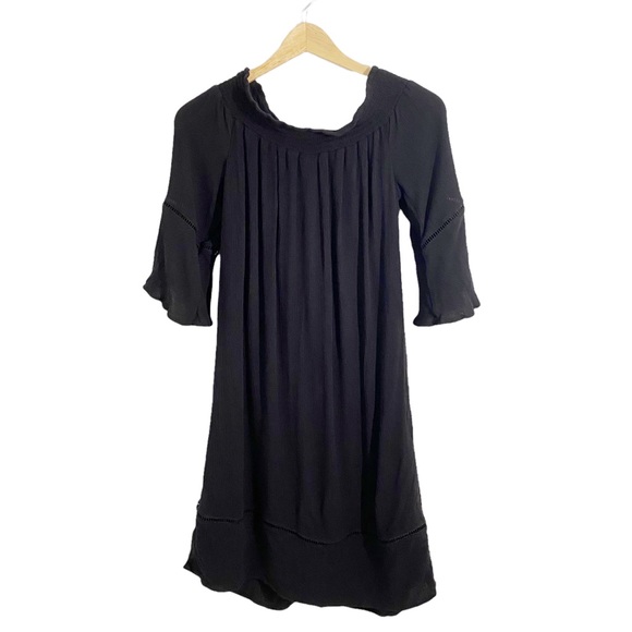 Mossimo Black Off Shoulder Open Embroidery Bell Sleeve Dress, Size Small - Picture 2 of 14